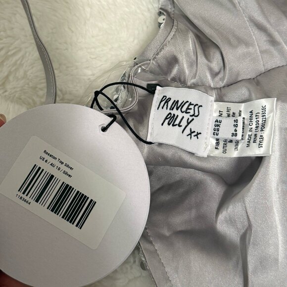 Princess Polly Silver Sparkly Going Out Top - Picture 2 of 2